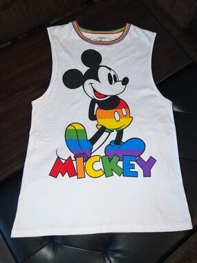 Disney White Tank Top with Rainbow Mickey Graphic